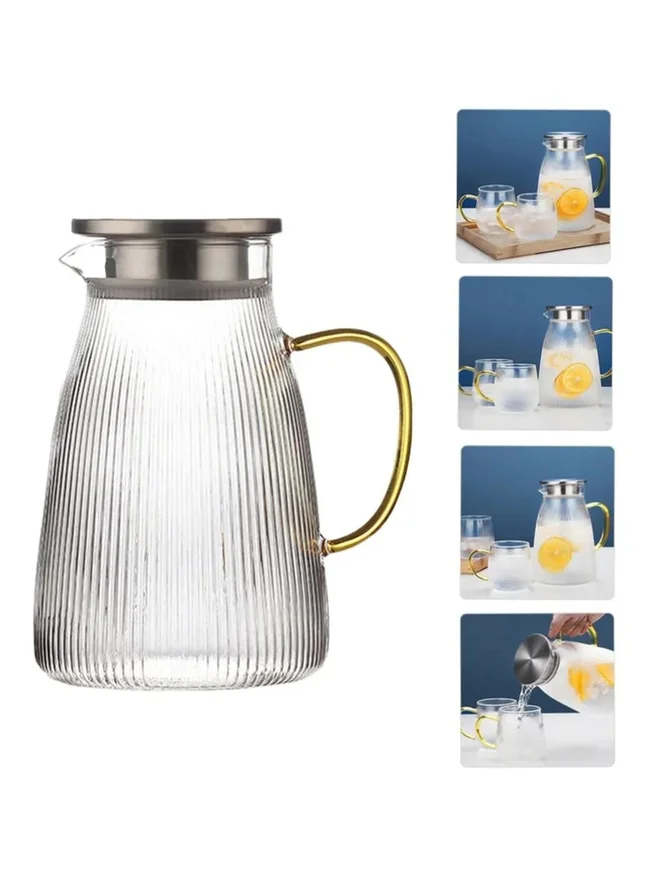 1Chase 1CHASE 3-Piece Borosilicate Stripe Glass Water Pitcher and Drinking Glass